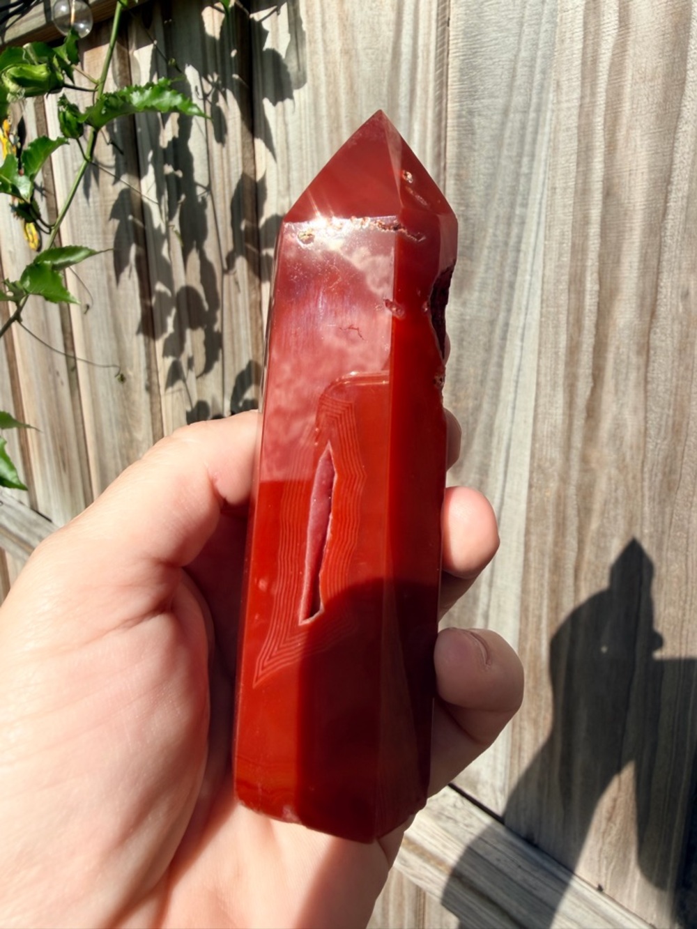189G Rare red agate pillar obelisk tower with crystal druzy healing chakra